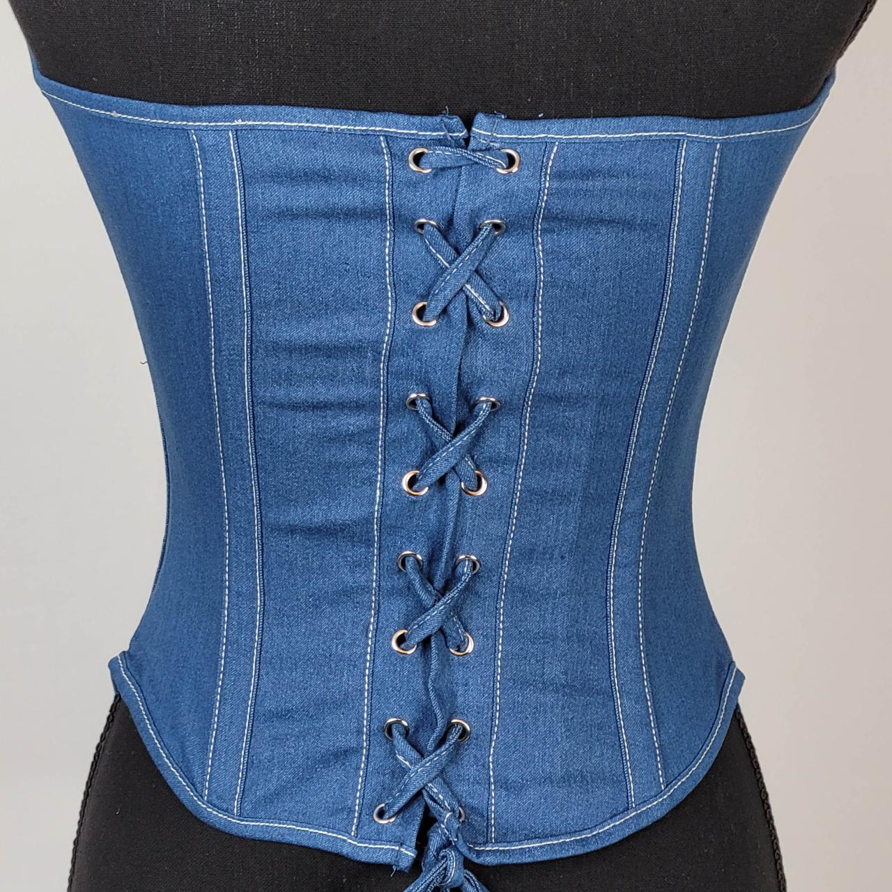 Sexy Blue Denim Corset With Zipper Over Bust Waist Depop