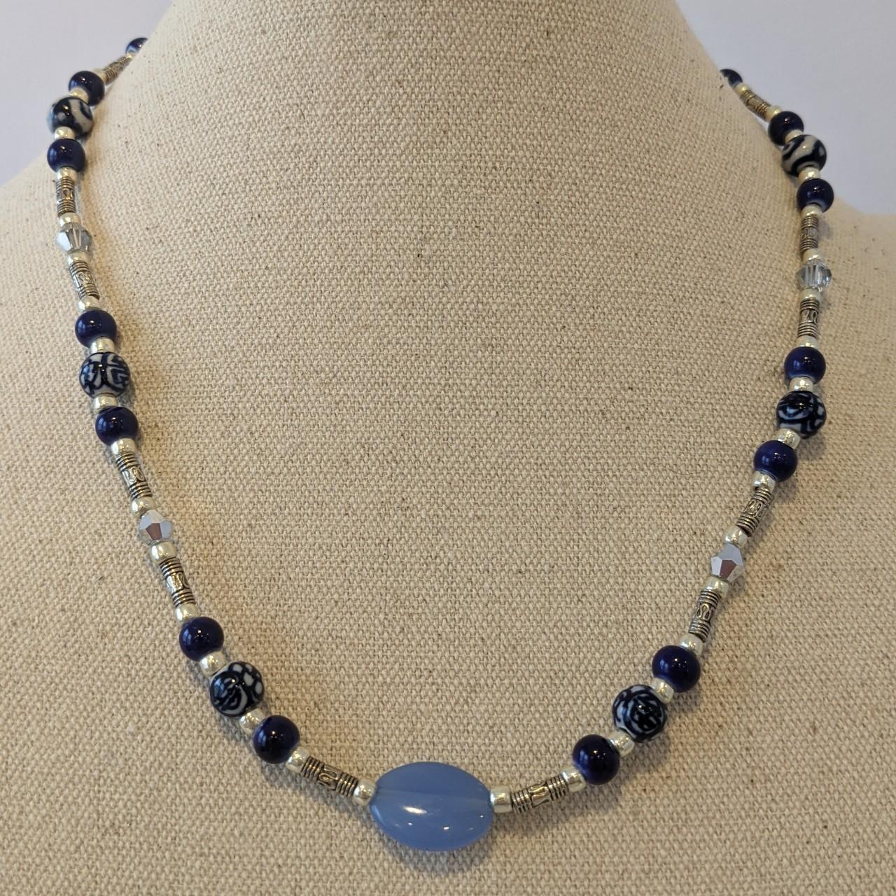 handmade blue and silver necklace - Depop