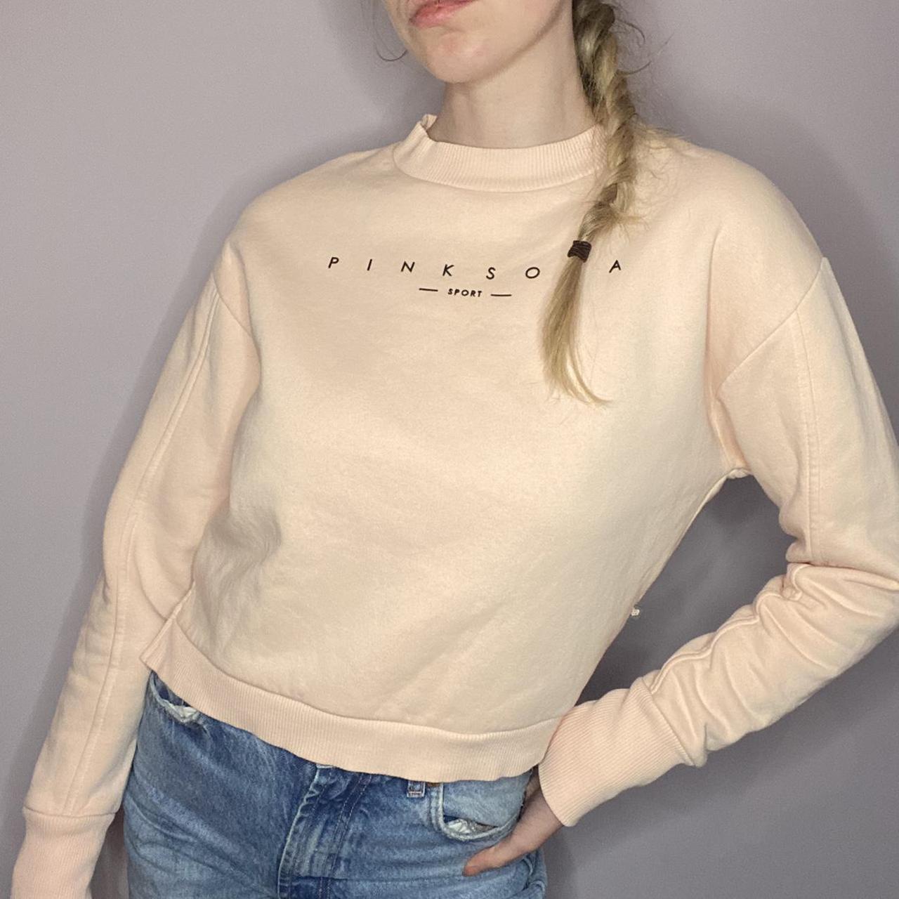 Pink Soda Women's Pink and Black Jumper Depop