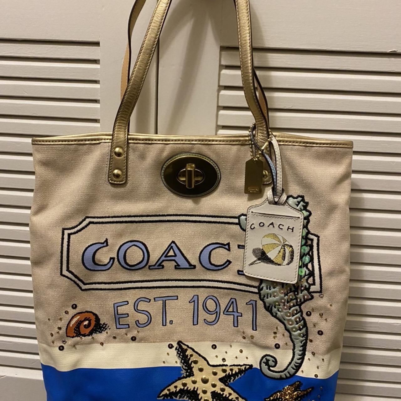 Genuine Coach Beach Canvas Bag. Has sequin and. Depop