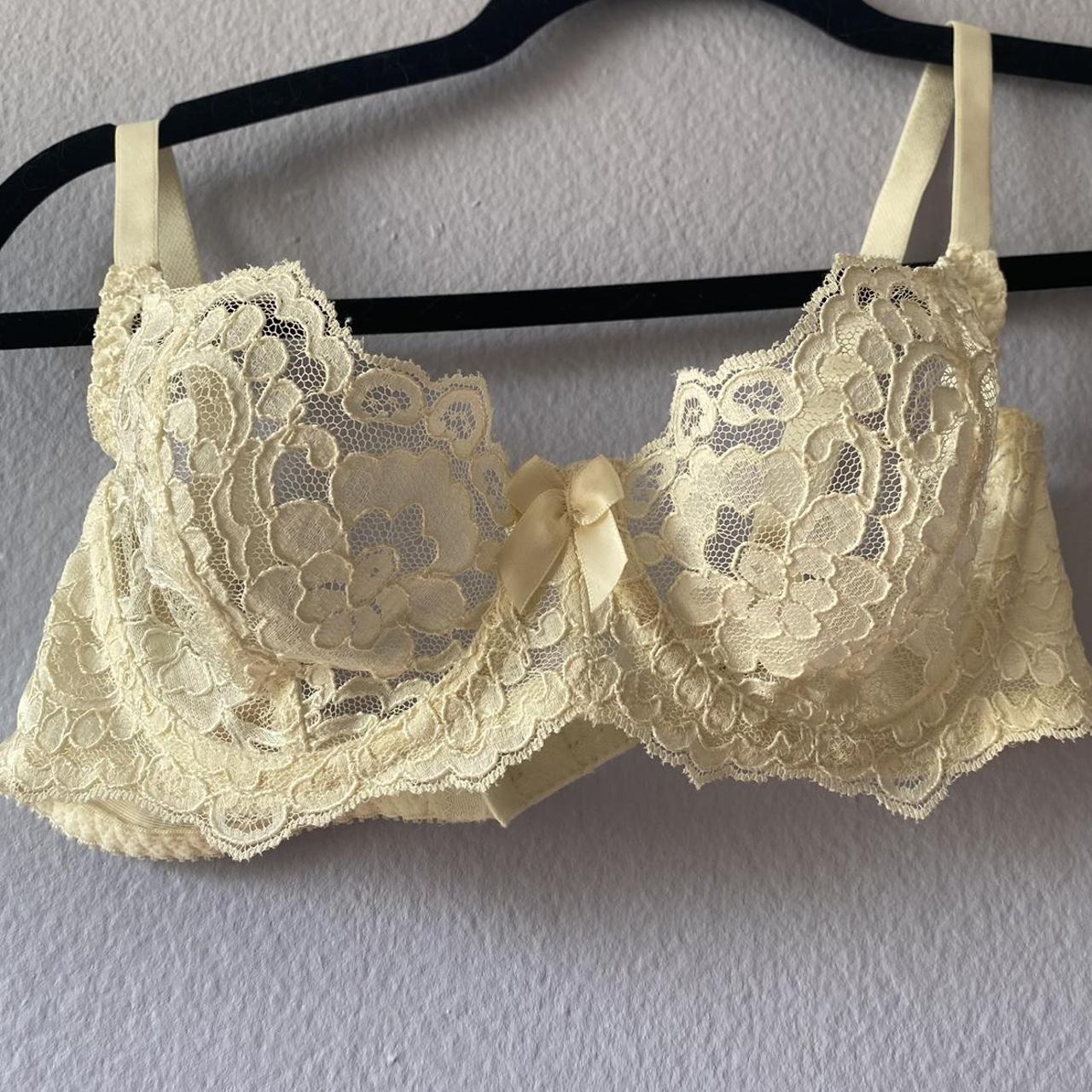 VINTAGE 90's Victoria's Secret Gold label cream lace... - Depop