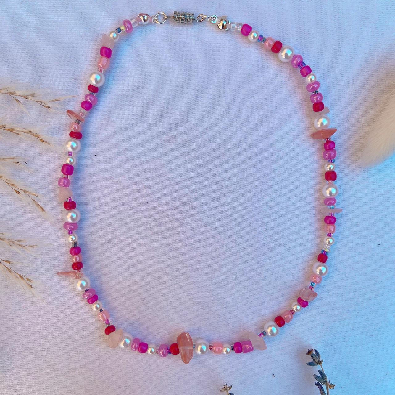 Product Image 1 - handmade beaded pink-combi necklace 💖

gem-stoned