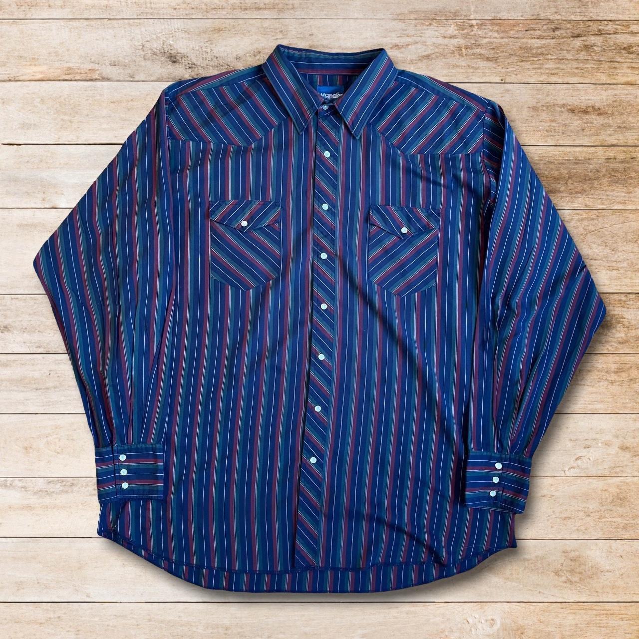 Vintage Wrangler long sleeve stripe shirt. Size... - Depop