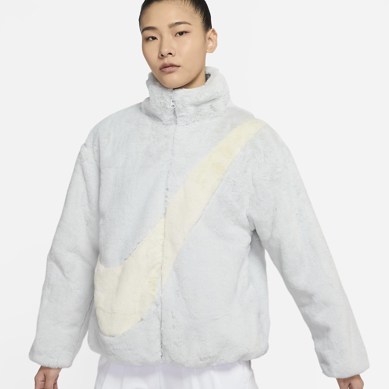 swoosh faux fur jacket