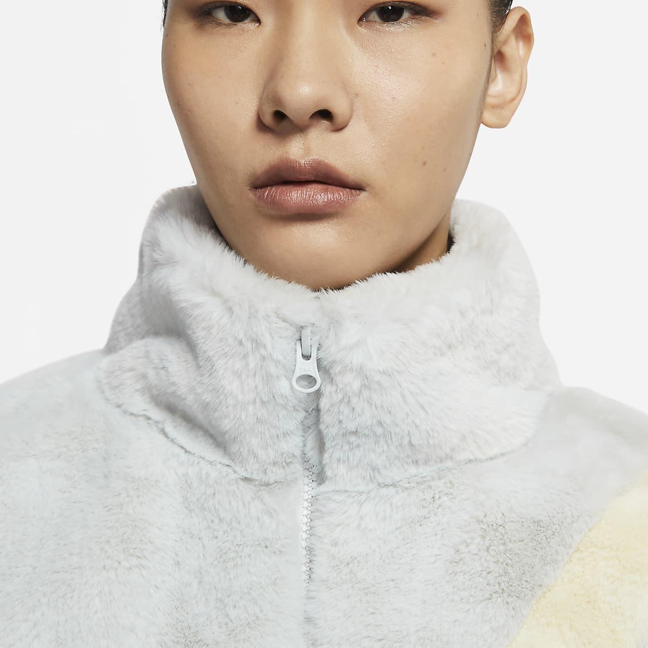 swoosh faux fur jacket