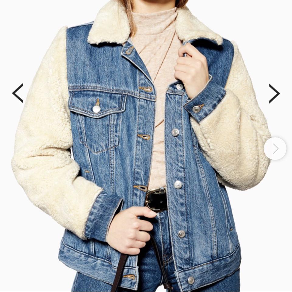 Topshop Denim Jacket with Borg Sleeves