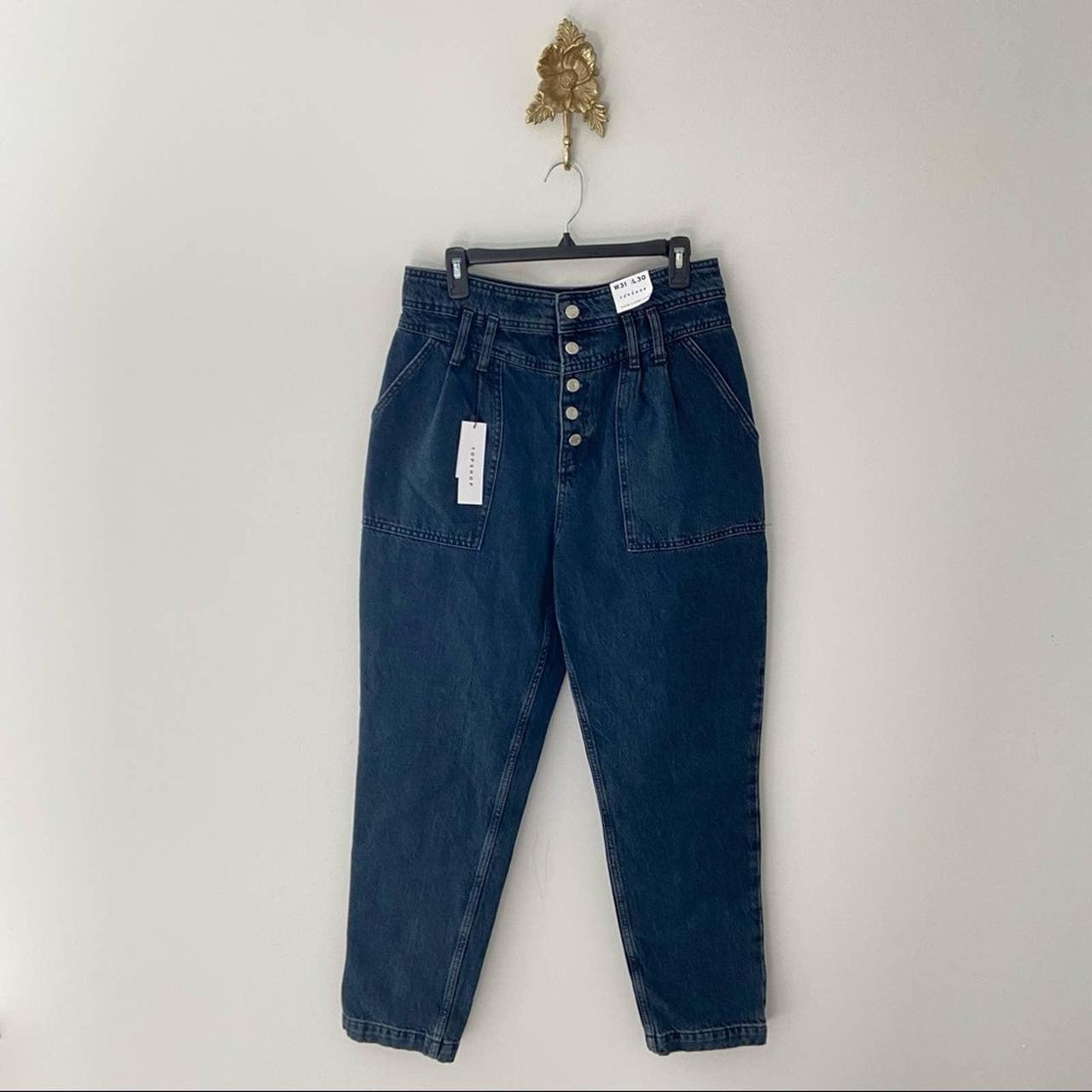 Topshop Sandra Dark Blue Jeans Exposed Button Fly... - Depop