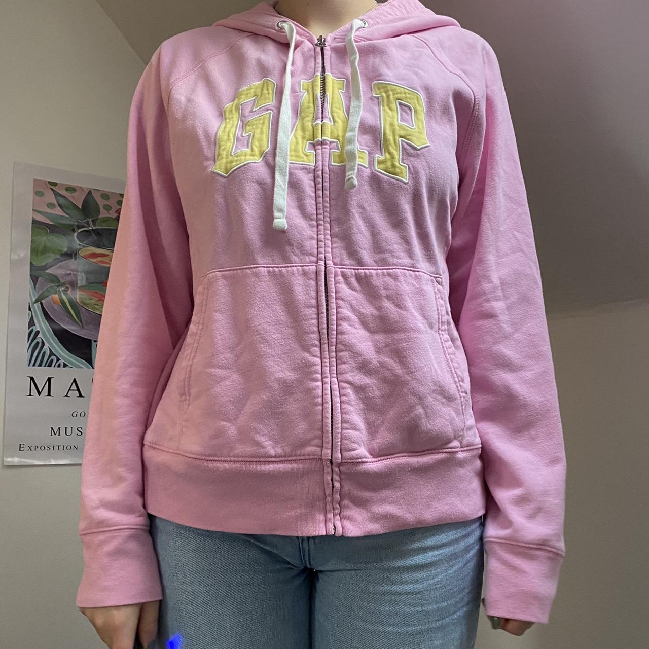 00s pink and yellow gap zip up hoodie, in perfect... - Depop