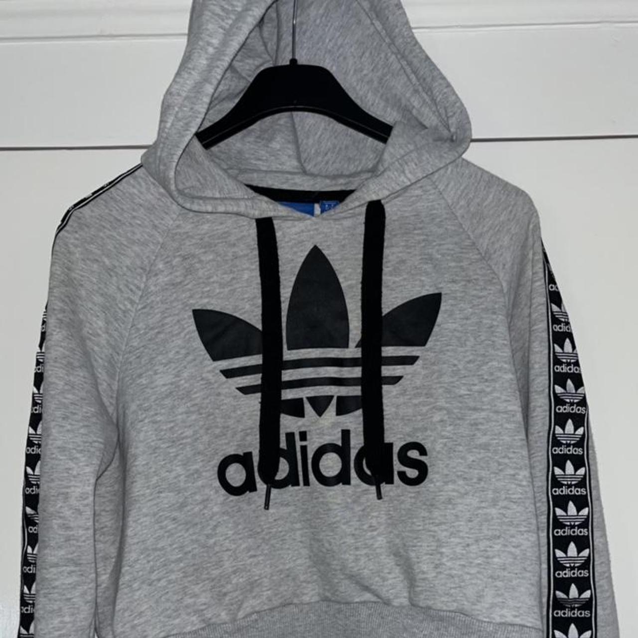 Adidas Women's Grey and Black Hoodie | Depop