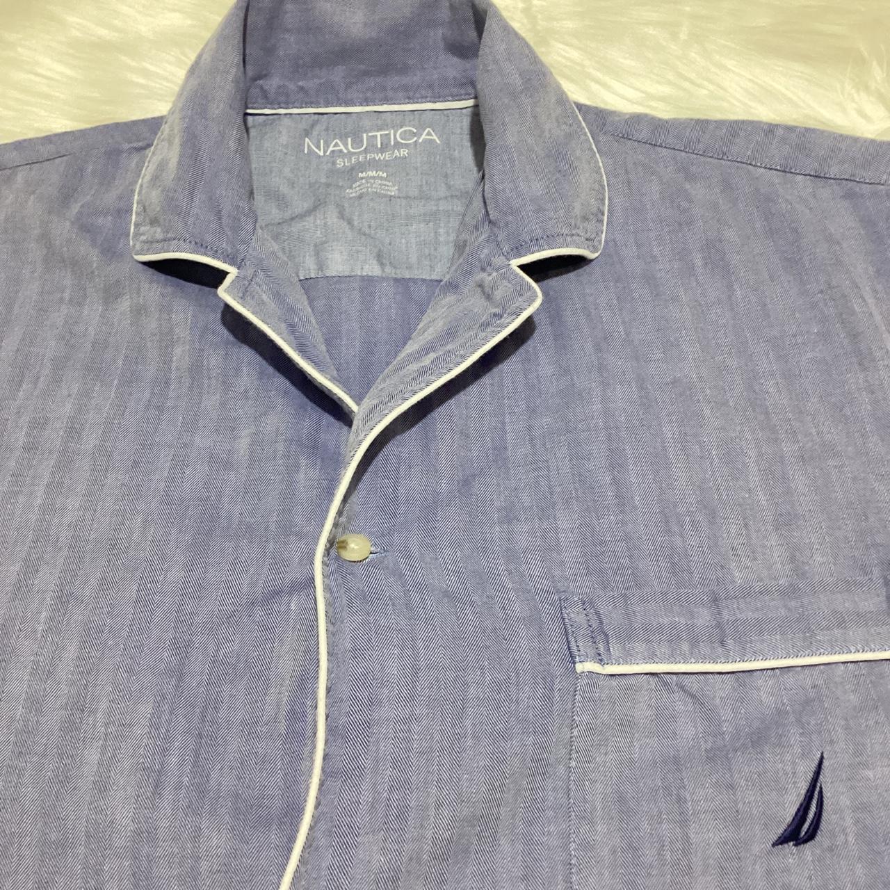 Nautica Men’s Blue Button Down Pajama Top with white... Depop