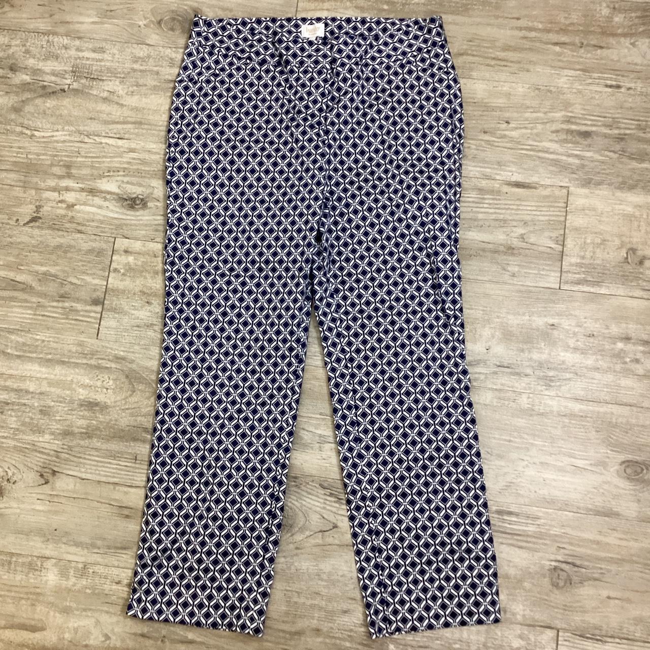 Laundry by Shelli Segal Women's White and Blue Trousers | Depop