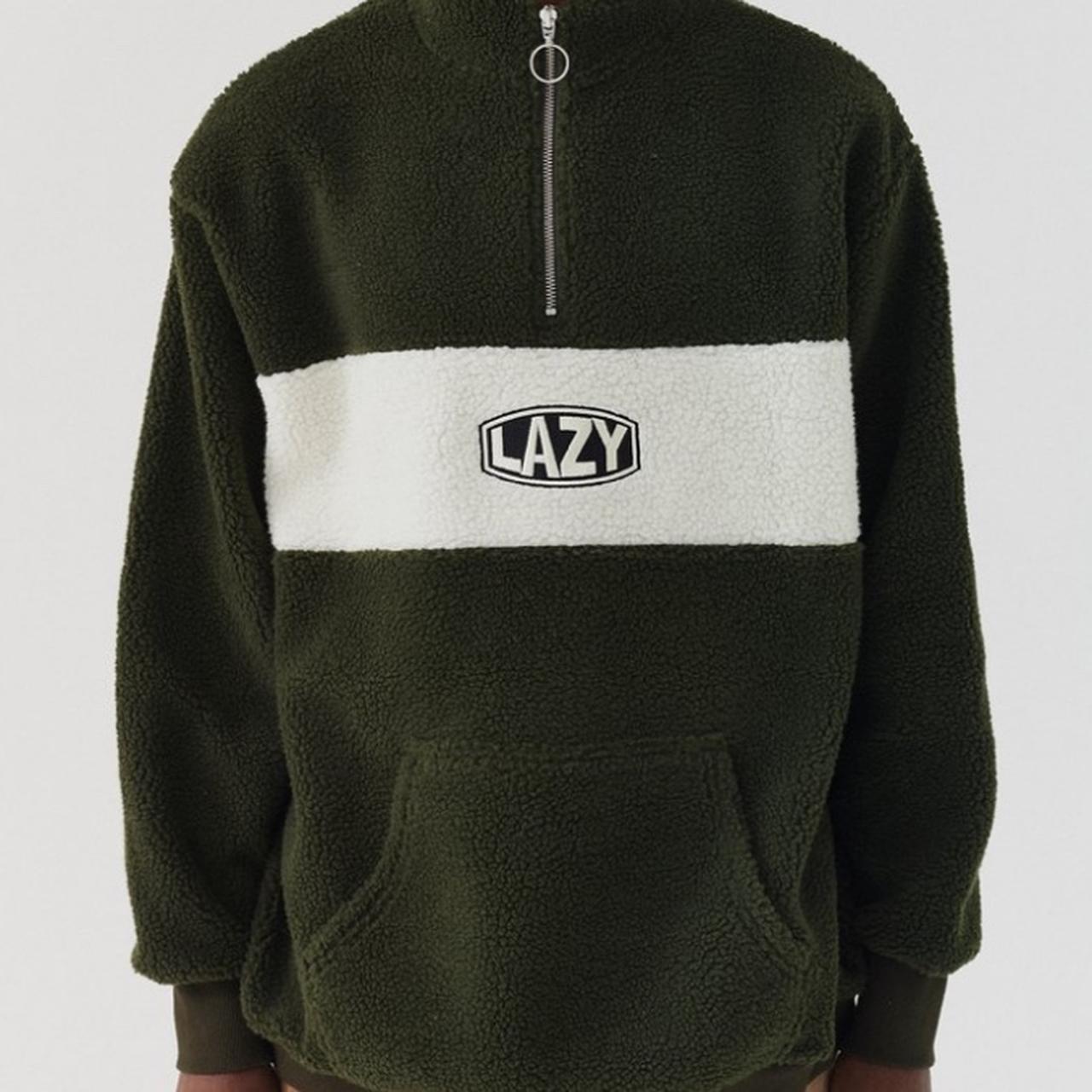 Lazy Oaf Half Zip Teddy Fleece Pullover khaki green. Depop