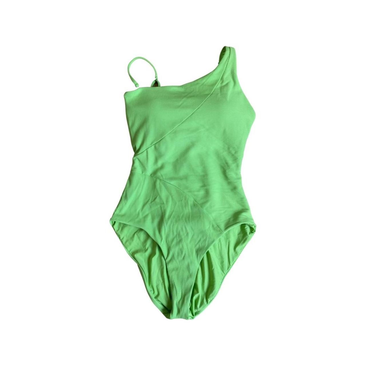 One shoulder lime green swimsuit. Lightly padded,... Depop