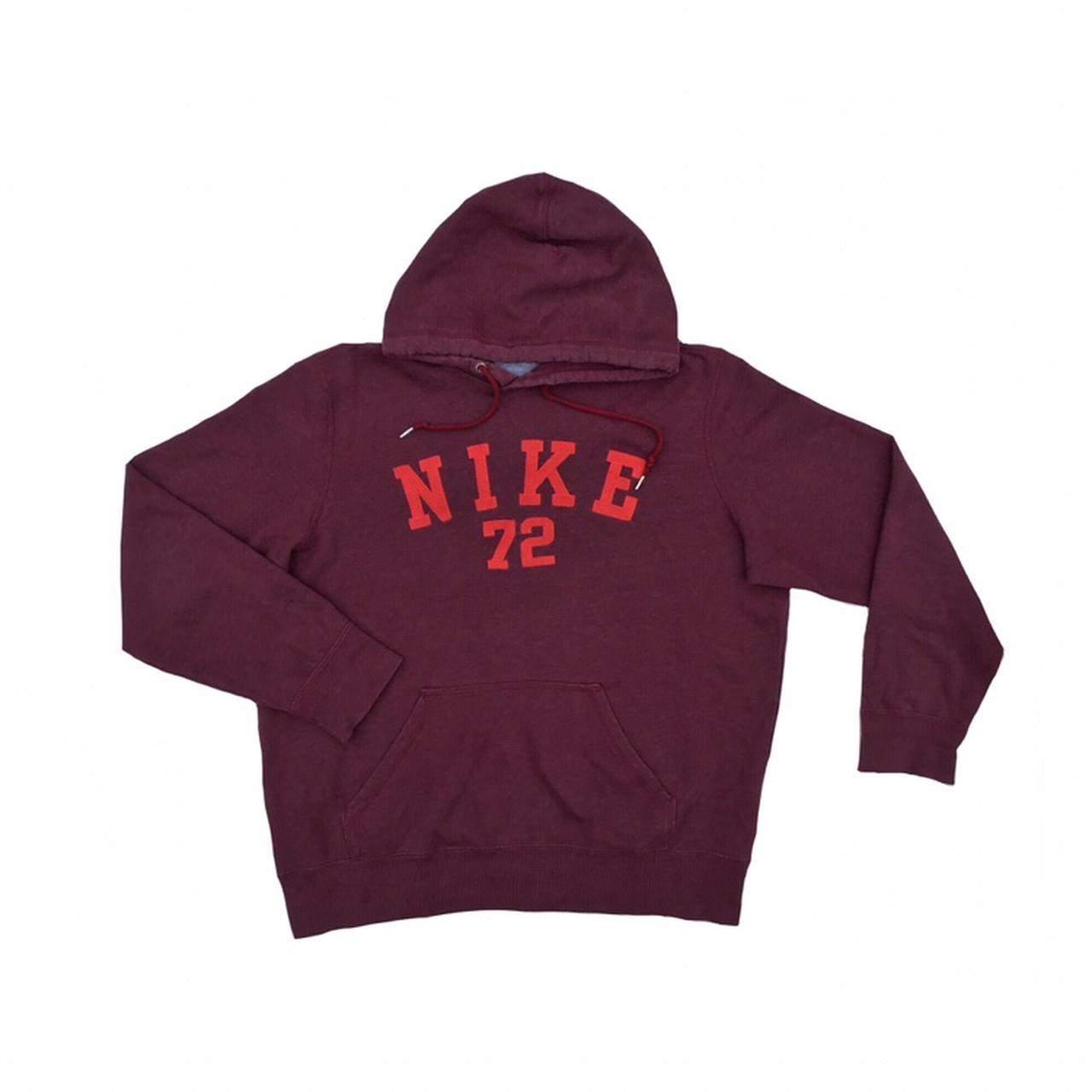 00s Vintage wavy burgundy Nike 72 hoody sweatshirt... - Depop