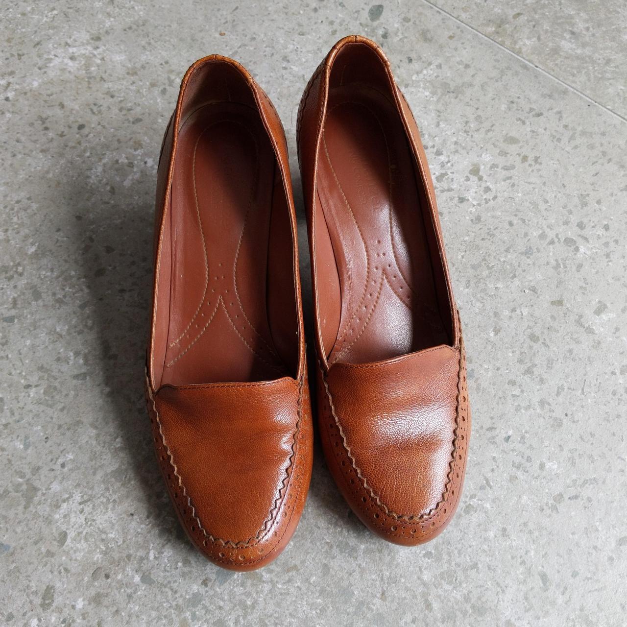 Cognac colour brogue block heels from Naturalizer.... - Depop