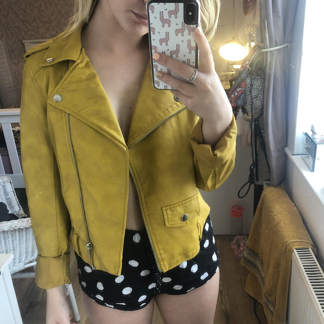 Mustard Leather Jacket From Miss Guided Never Worn Depop