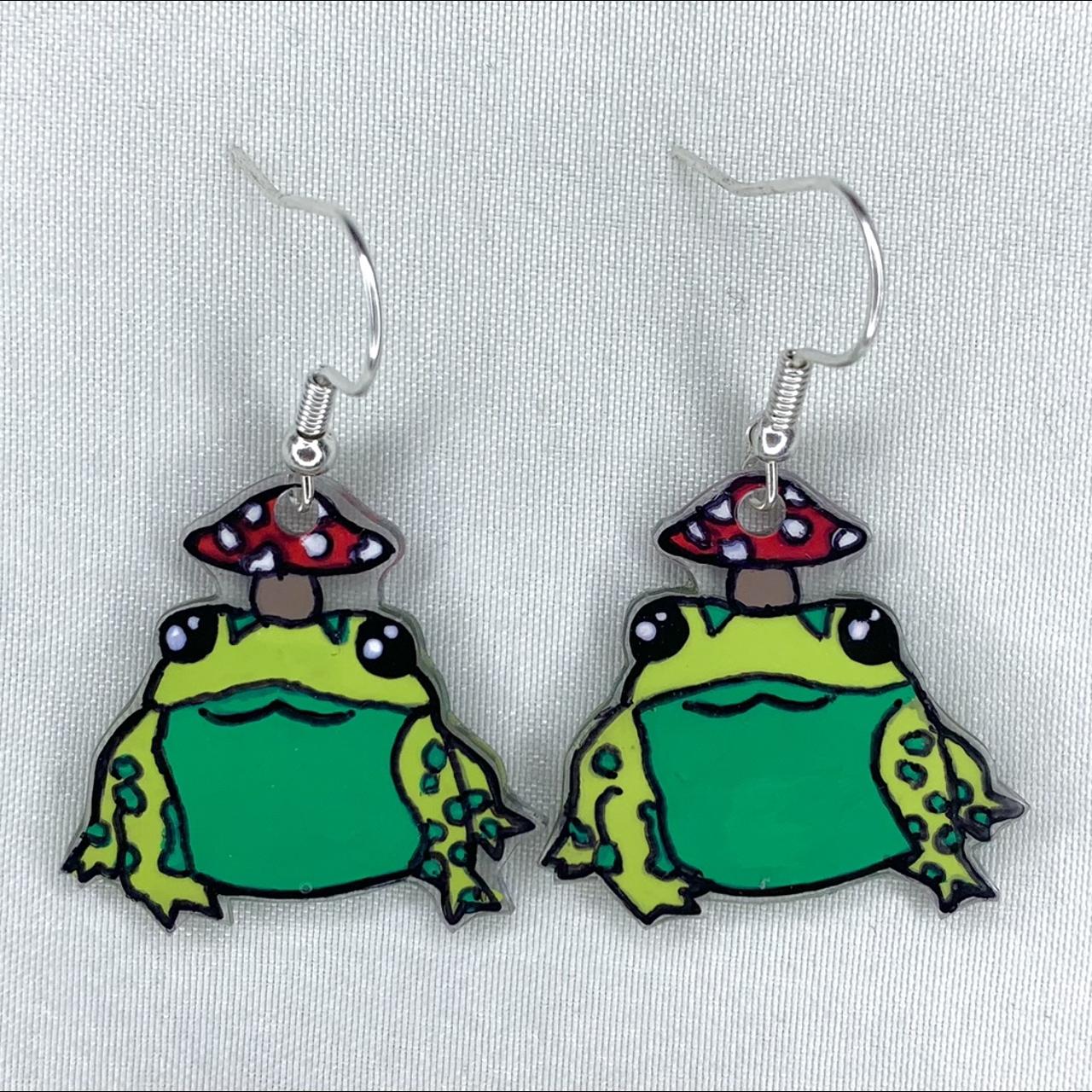 Adorable frog with mushroom hat earrings 🍄 I make... - Depop