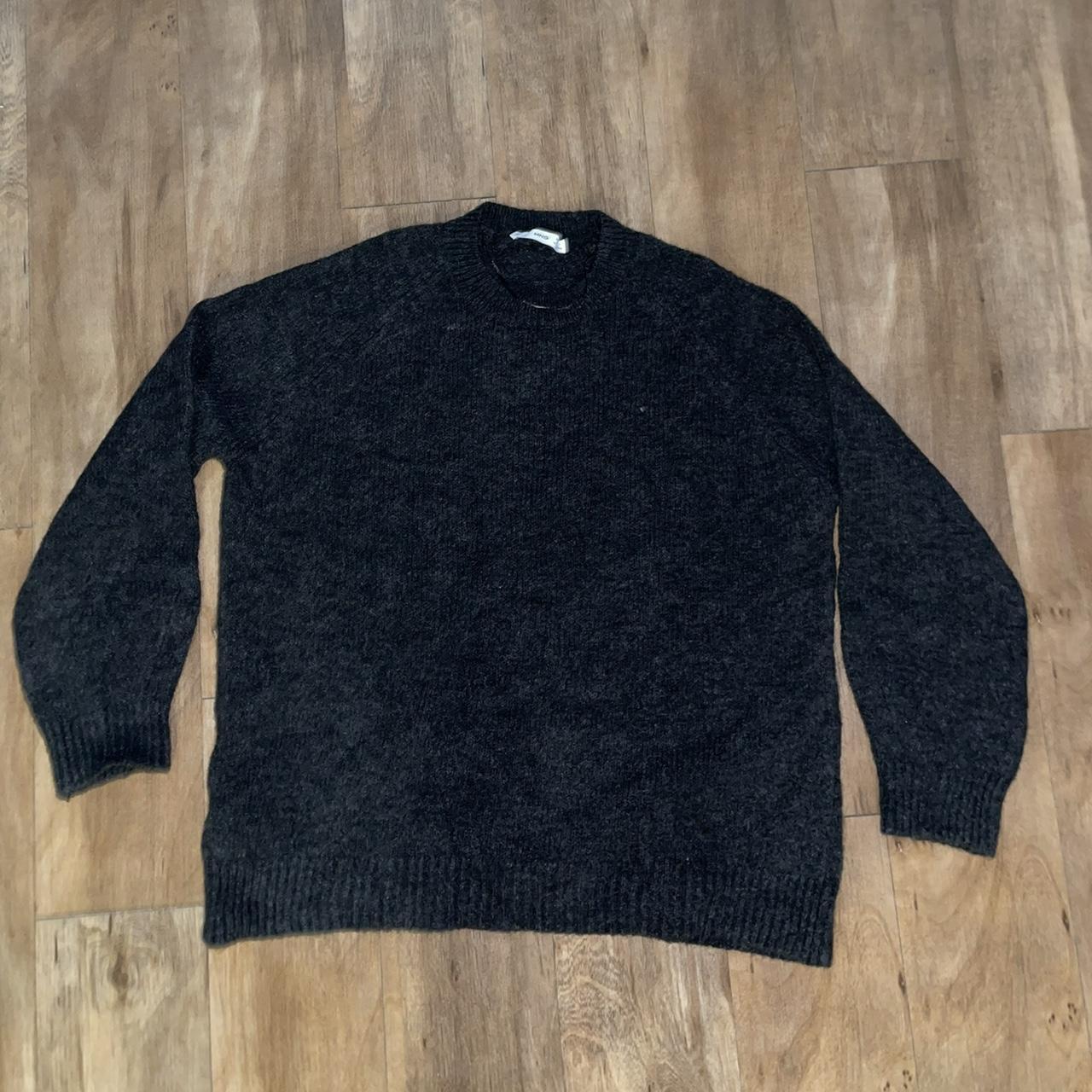 Heathered black wool mix crewneck sweater from... - Depop