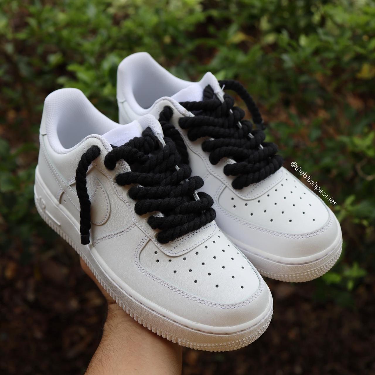 White air forces with cheap black laces