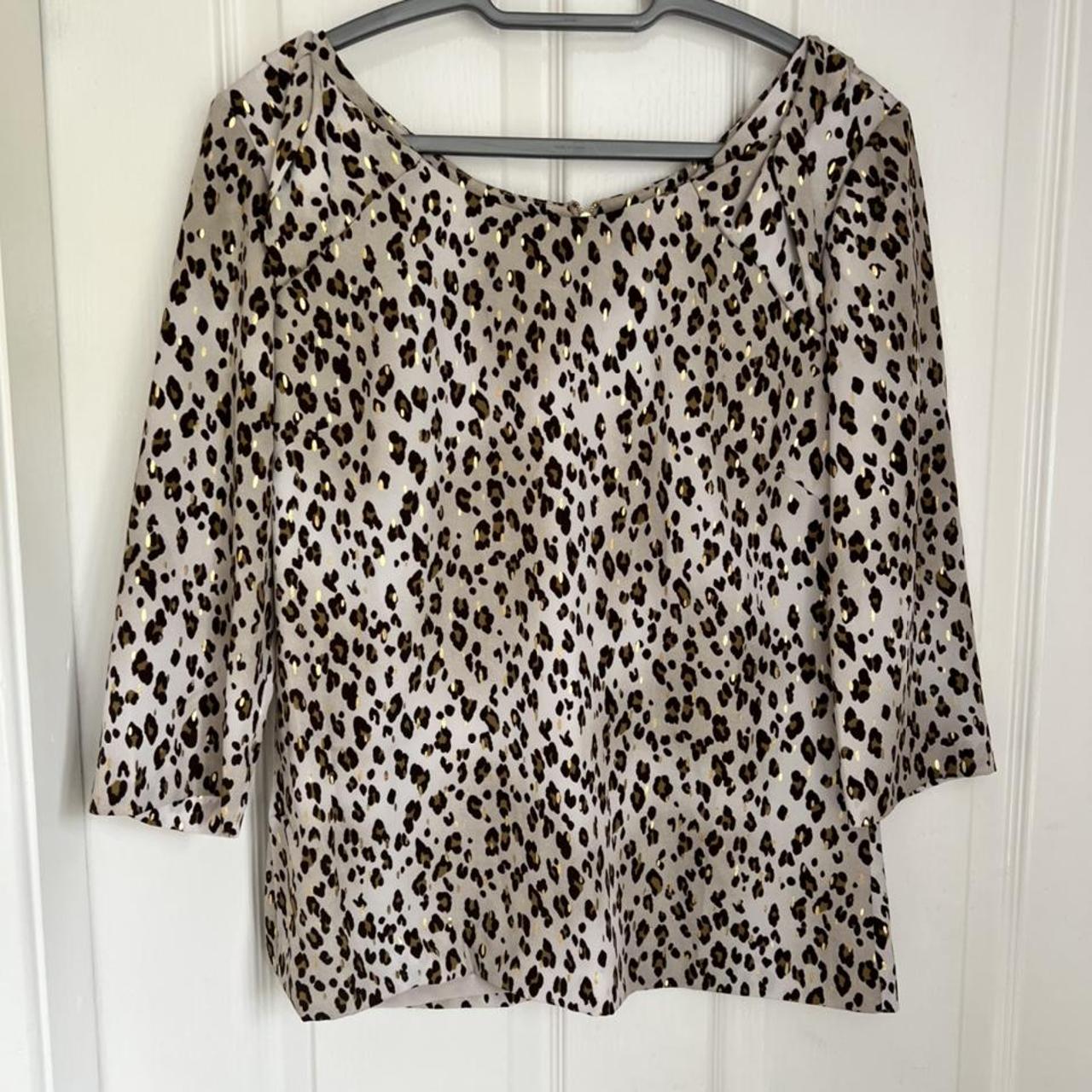 Reiss, metallic, leopard print shell top. Zip back... - Depop