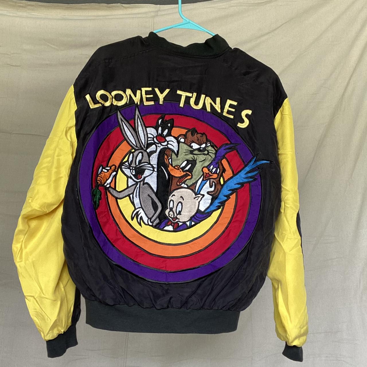 RARE 90’s PURE SILK LOONEY TUNES - bomber jacket... - Depop