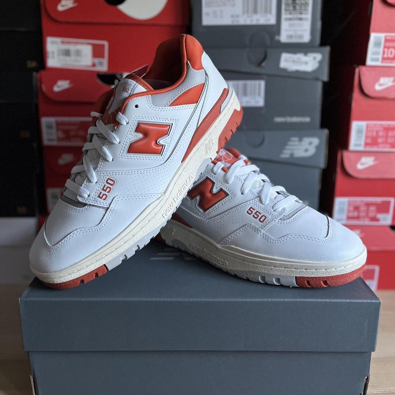 New Balance Men's Orange and White Trainers Depop
