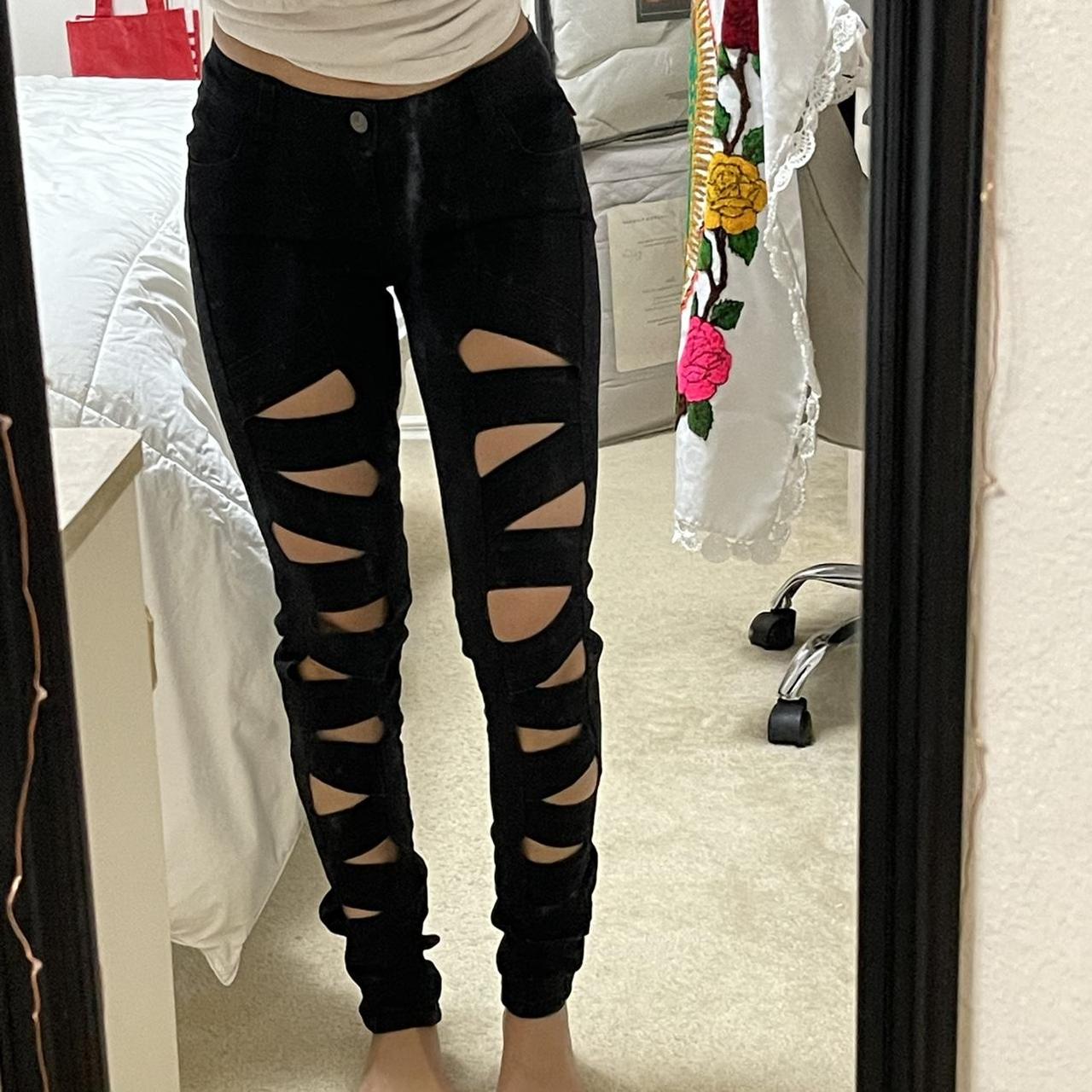 Royal Bones low/mid rise black hole jeans size 7... Depop