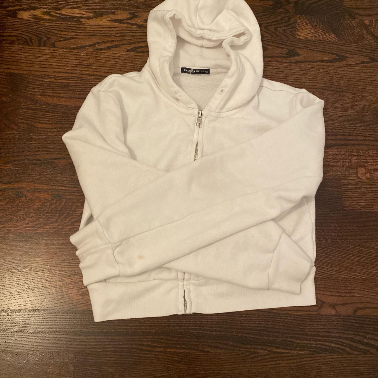 cropped white zip up moletom com capuz brandy melville