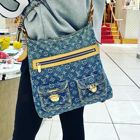 Louis Vuitton Pink Denim nano speedy -barely - Depop