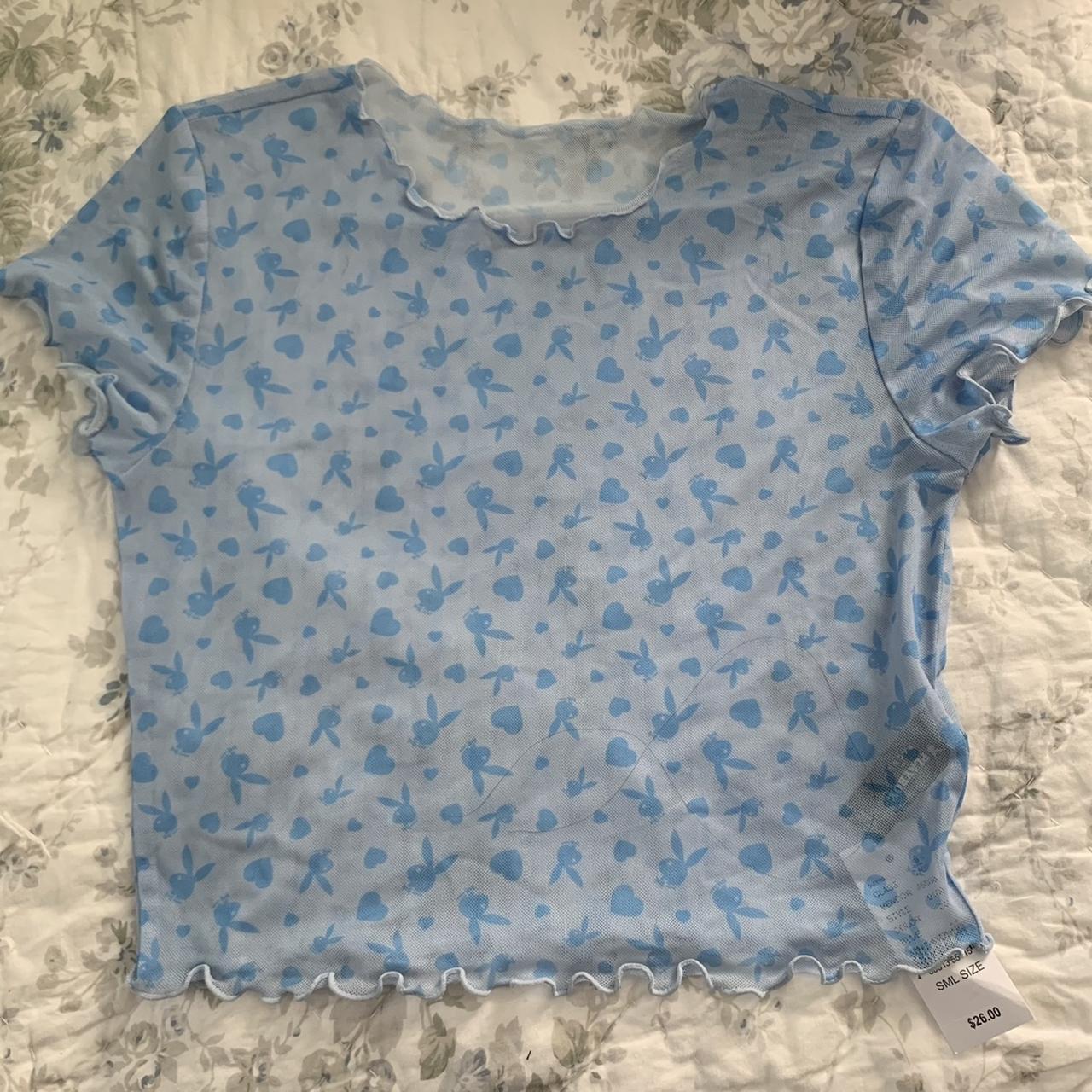 Sheer Baby blue playboy top brand new never used... - Depop