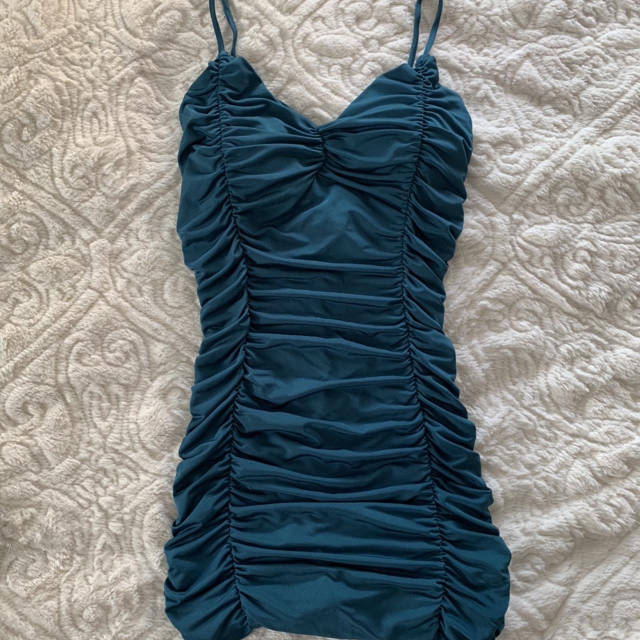 ARE YOU AM I Women's Green and Blue Dress | Depop
