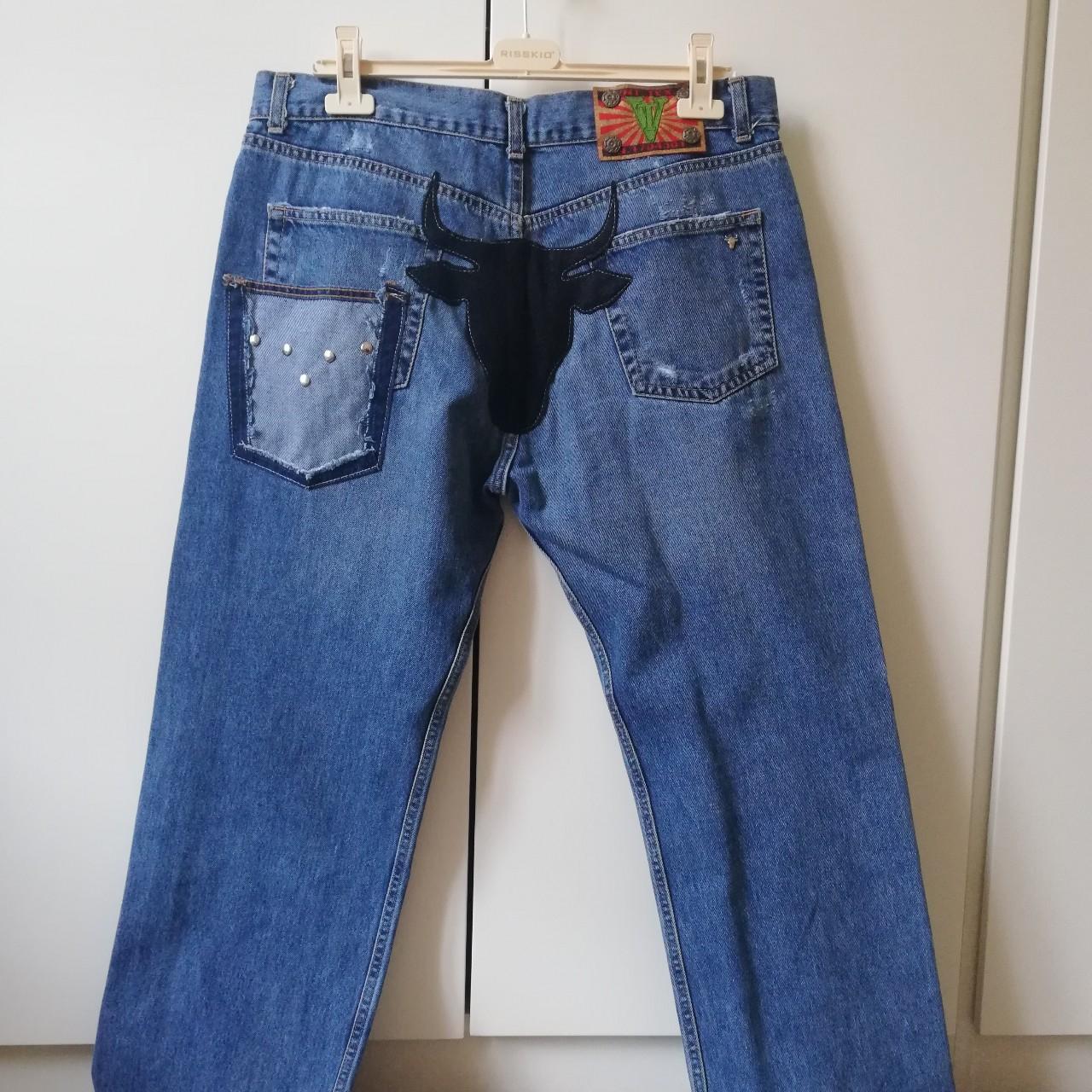 Jeans uomo VNT Tex con applicazioni in feltro tema...