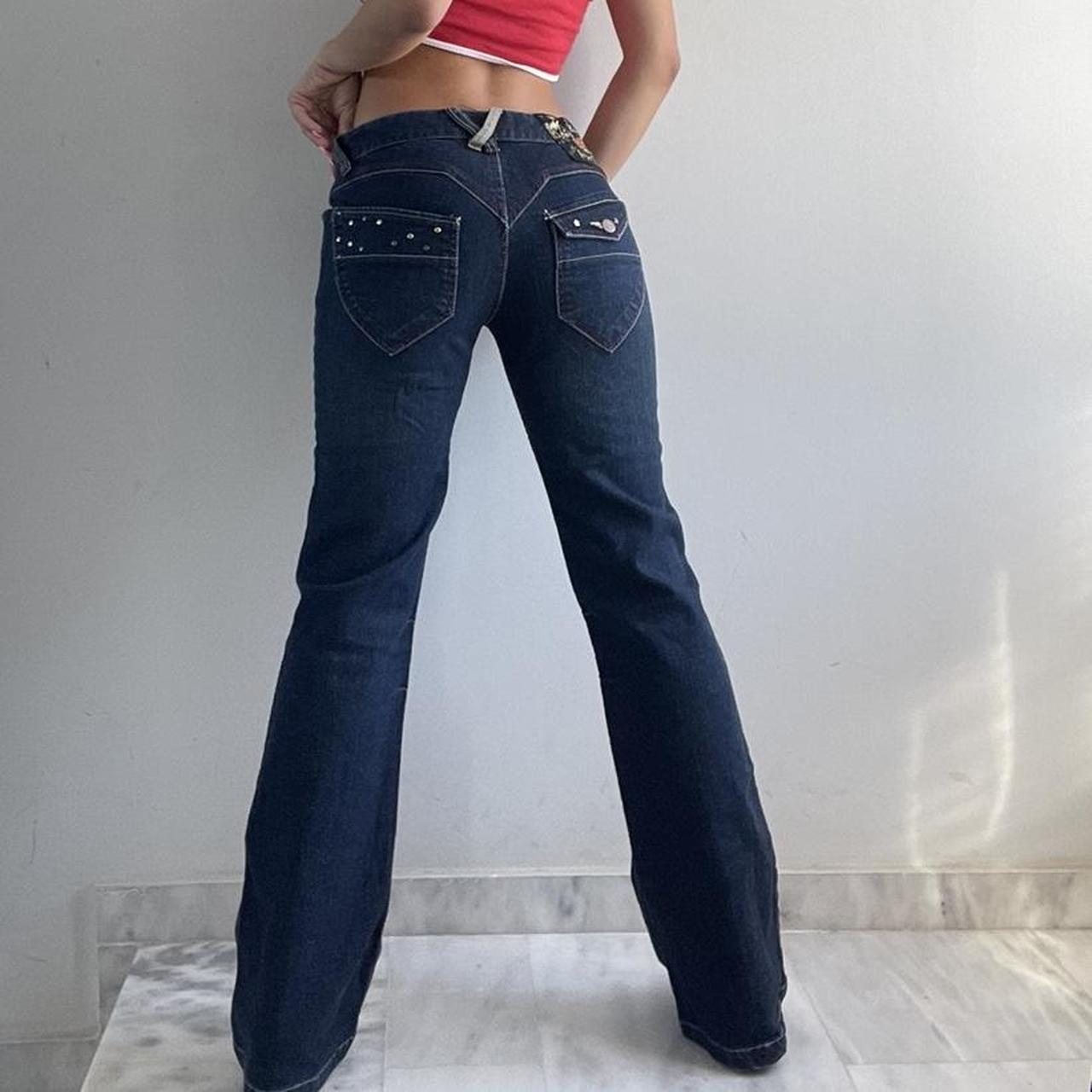 Vintage y2k low (to mid) waist navy jeans from... - Depop