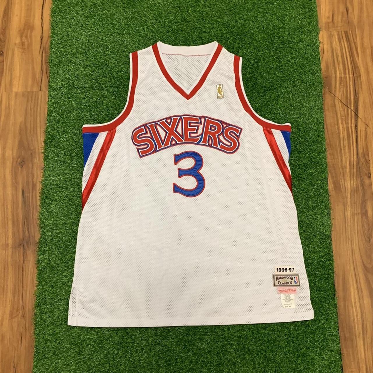 Vintage 90s Allen Iverson Sixers Jersey Mitchell and... - Depop