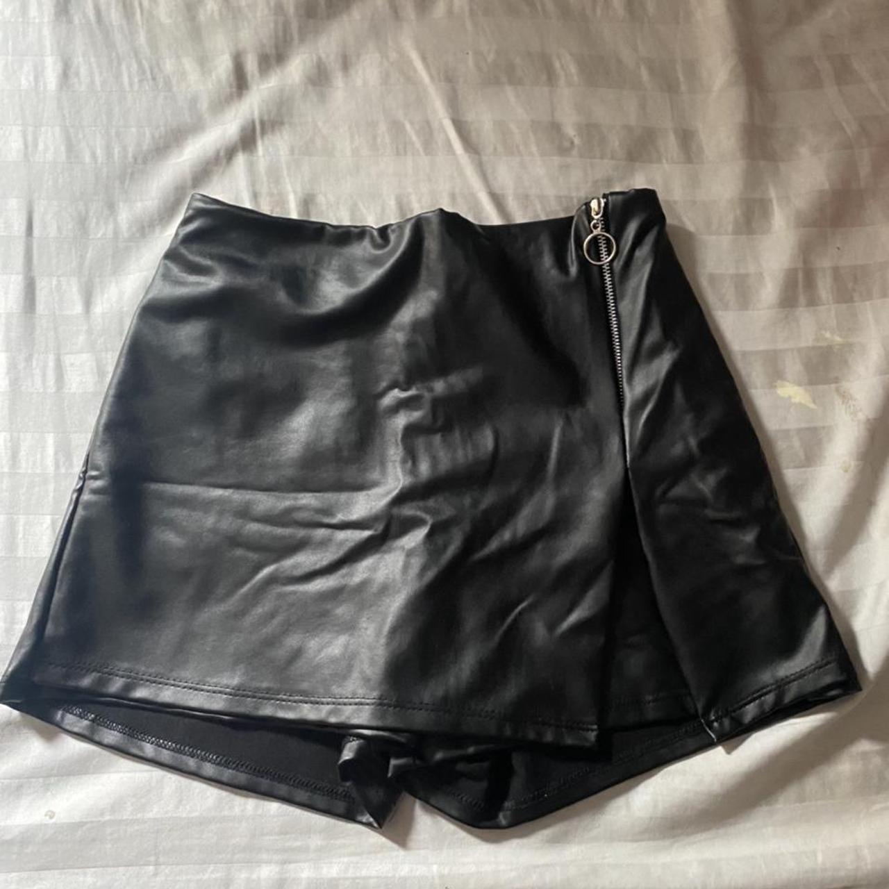 faux leather mini skort super cute skort only worn a... - Depop