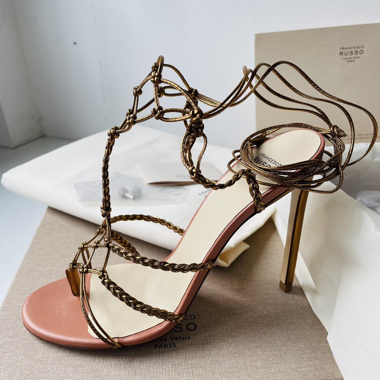 サンダル・ミュール FRANCESCO RUSSO Women Sandals R1P916N214 43137 319 INDIGO BL FRANCESCO RUSSO Braided Metallic Leather Sandals | Depop