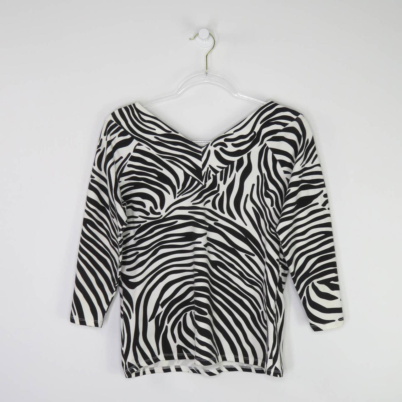 1990s Vintage Blouse. Vintage Zebra Print V-Neck... - Depop