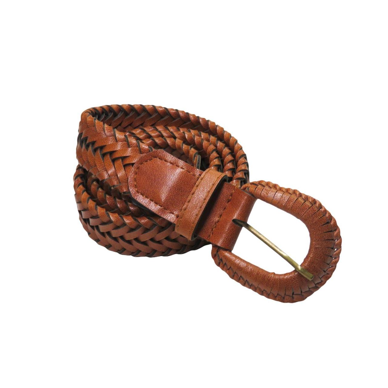1990s Vintage Cognac Leather Belt. Woven Detail with... - Depop