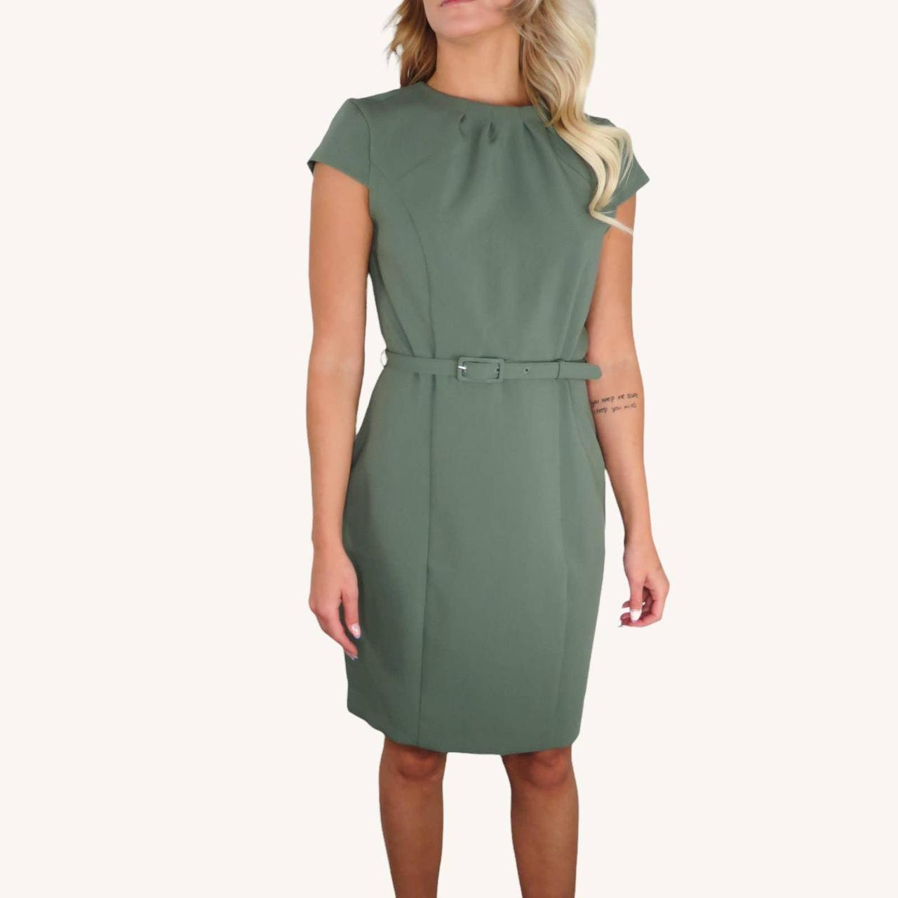 H&M Sage Green Dress. High Neck Cap Sleeve Midi... - Depop