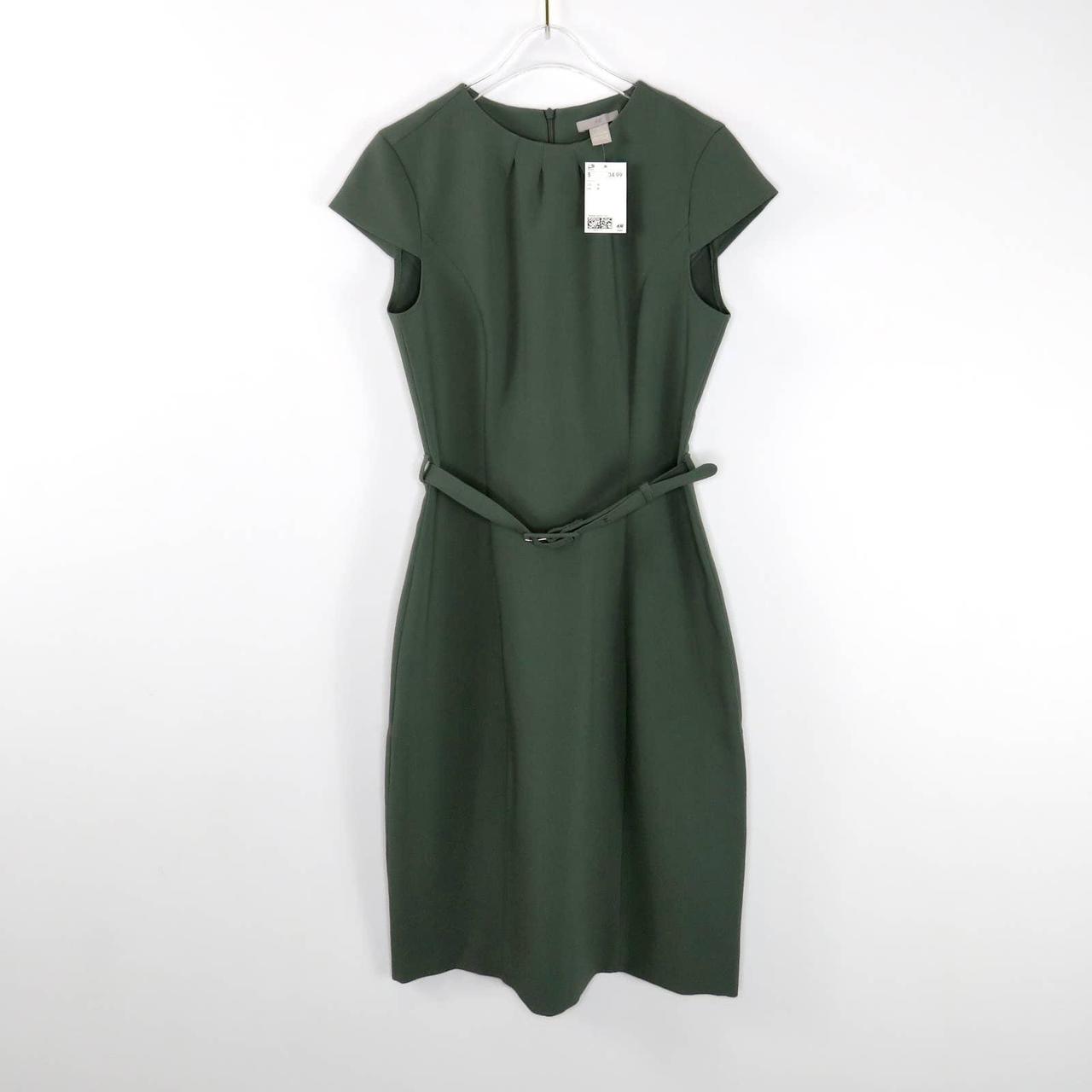 H&M Sage Green Dress. High Neck Cap Sleeve Midi... - Depop
