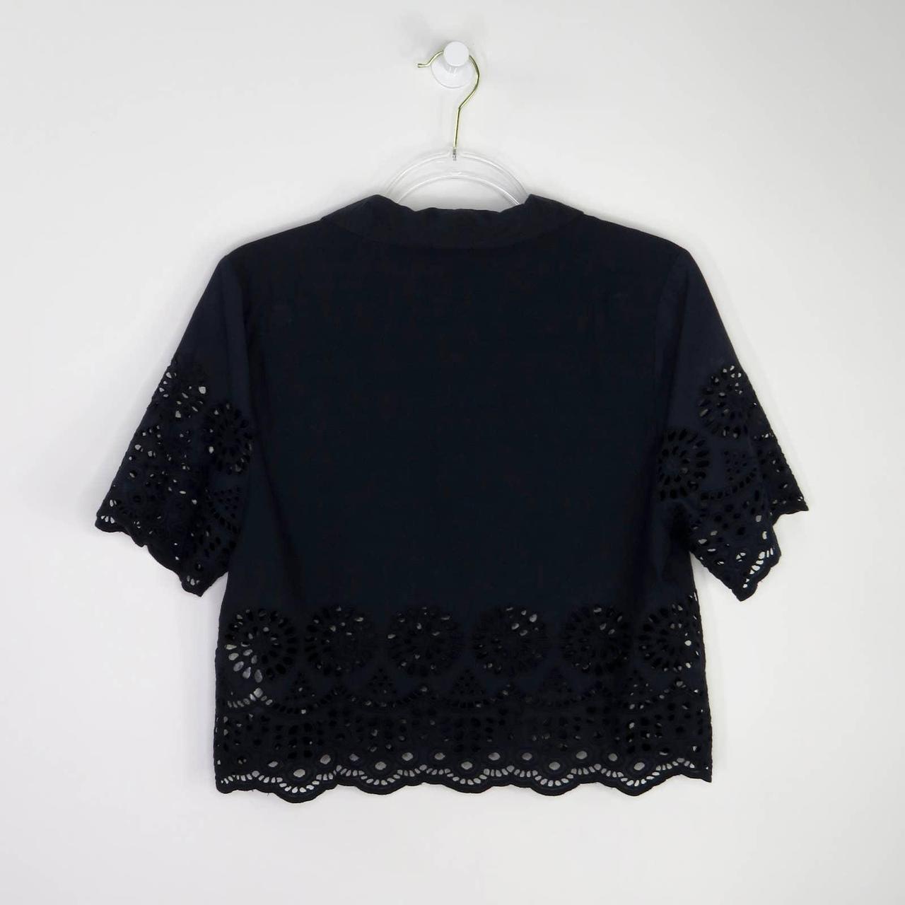 Forever 21 Navy Blue Eyelet Cut Out Collared Blouse.... - Depop