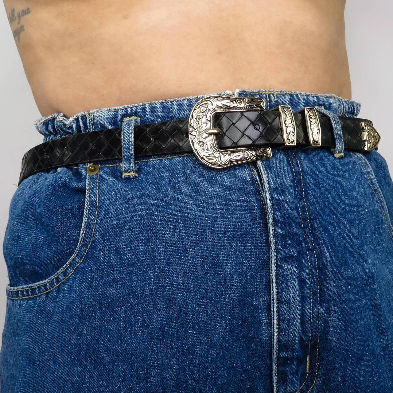 Nasty Gal Western Woven Engraved Buckle Belt in... Depop