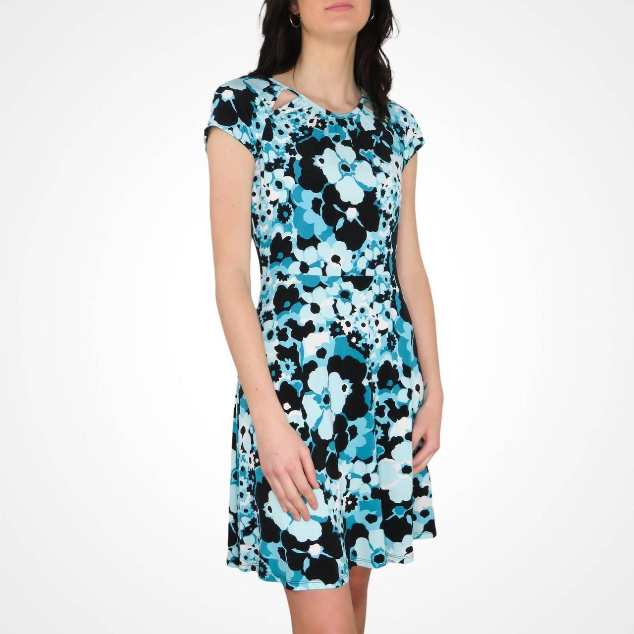 Michael Kors Women's Blue and White Dress | Depop
