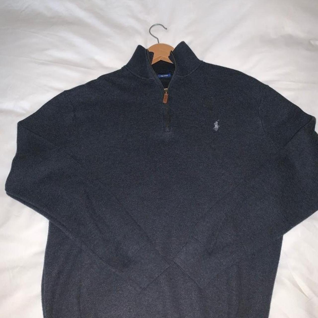 Vintage Ralph Lauren knitted Quater 1/4 zip in Navy... - Depop