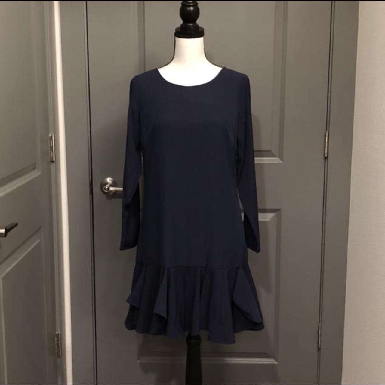 Sail to Sable Ruffle hem dress. Navy with gold toned... - Depop