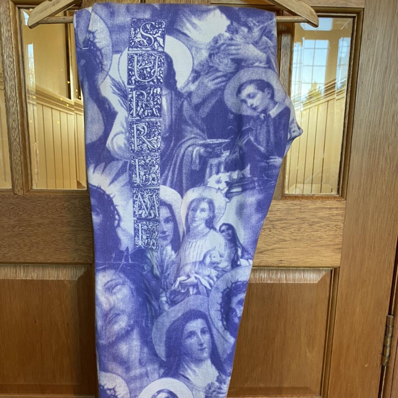 Supreme Jesus and Mary sweatpants in Purple Size... - Depop