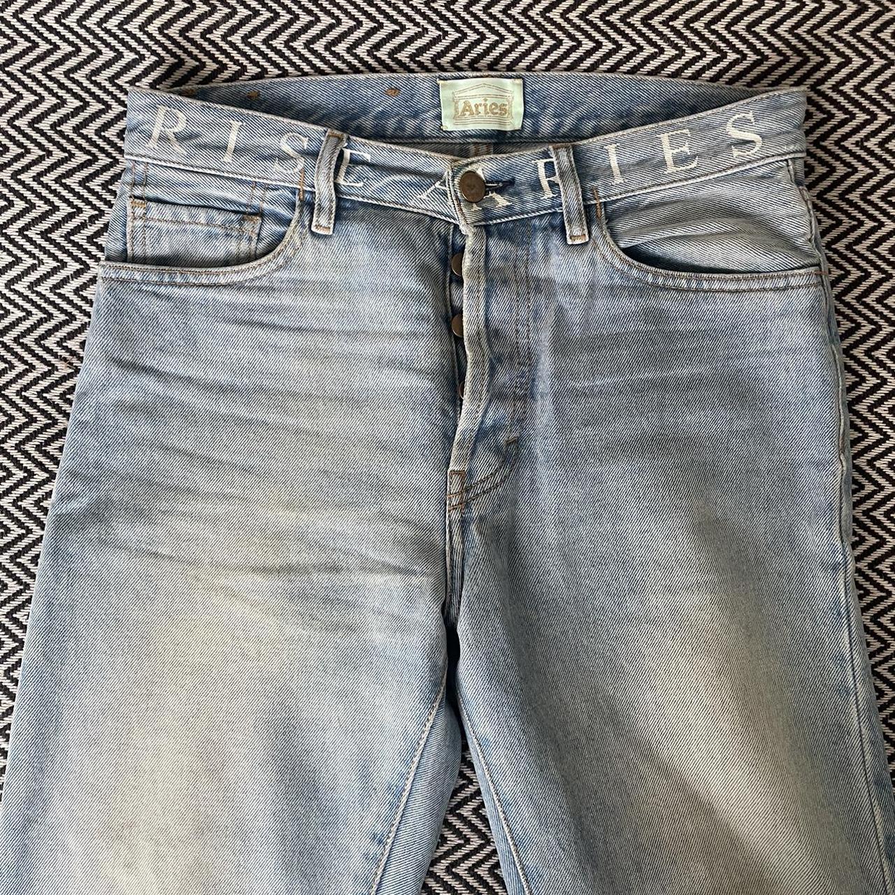 Aries Arise Stonewashed Denim Logo Waist Jeans... - Depop