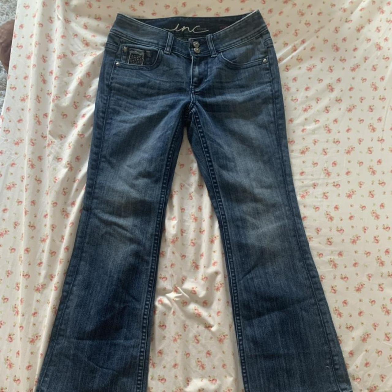 Y2K LOW RISE FLARE JEANS ️ rhinestone pockets,... - Depop