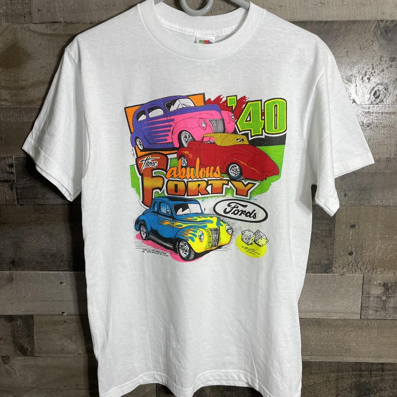 Y2k Vintage neon HOT ROD class car graphic print tee... - Depop