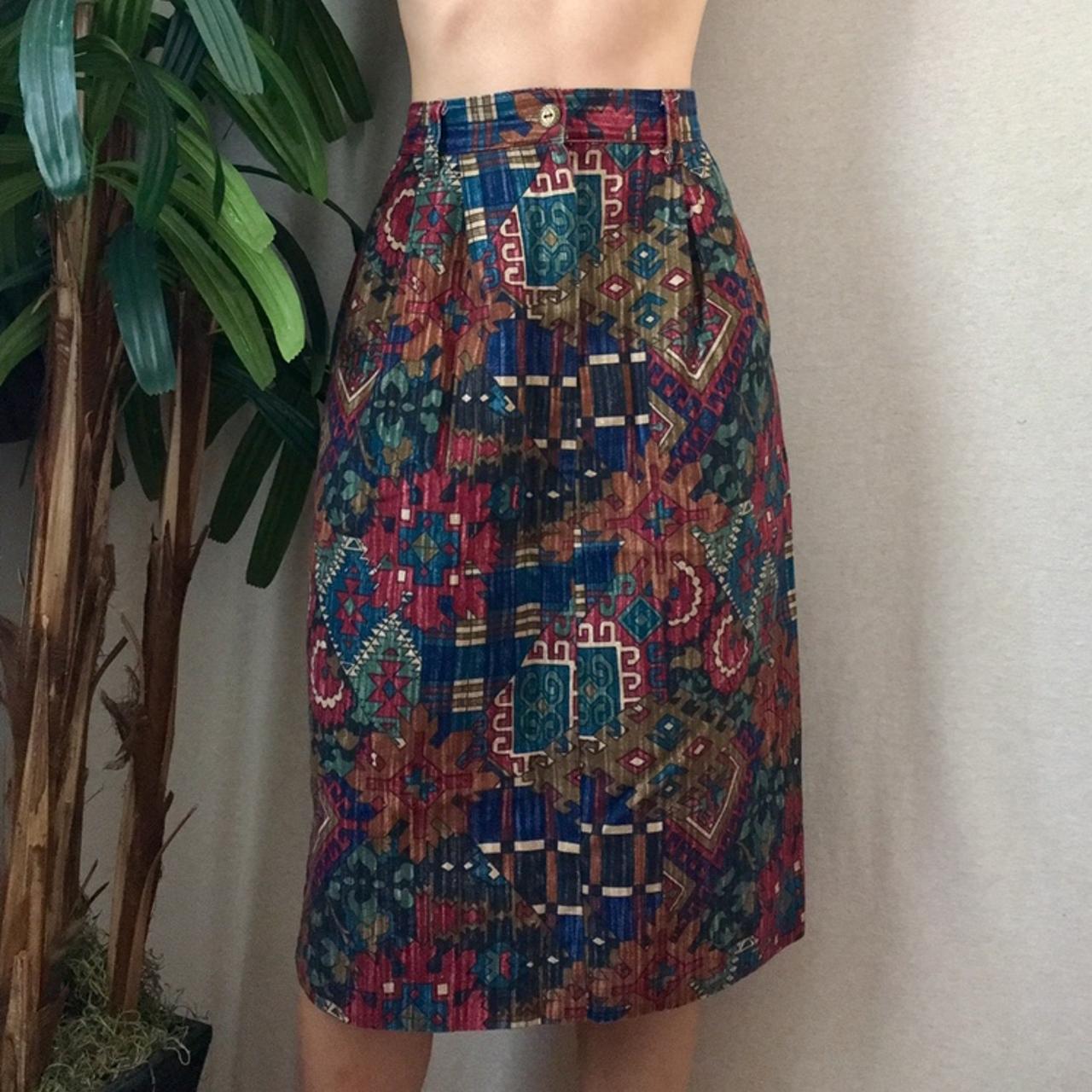 VINTAGE 80s Tribal Midi Skirt by Ivy Collectibles.... - Depop